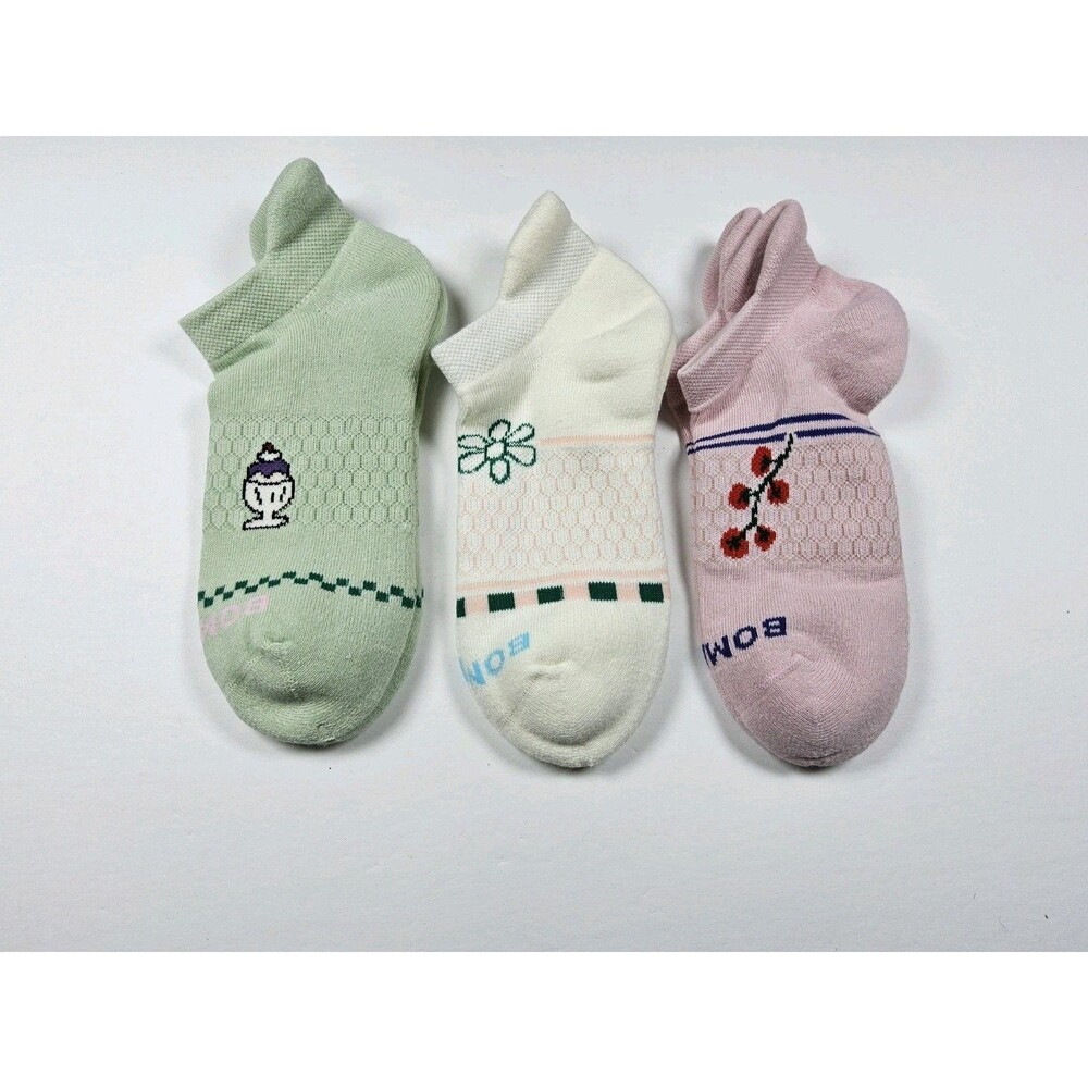 Bombas Floral Sundae Pattern Athletic Ankle Socks Lot Of 3 Pairs Size M